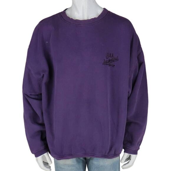 Vintage BUM Equipment Purple Trashed Faded Y2K Crew Neck Sweatshirt - Picture 1 of 5